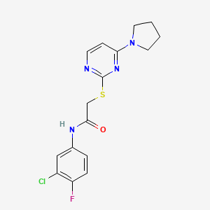molecular formula C16H16ClFN4OS B6584572 N-(3-chloro-4-fluorophenyl)-2-{[4-(pyrrolidin-1-yl)pyrimidin-2-yl]sulfanyl}acetamide CAS No. 1251681-56-7