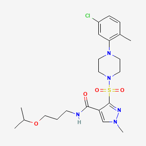 molecular formula C22H32ClN5O4S B6584722 3-{[4-(5-chloro-2-methylphenyl)piperazin-1-yl]sulfonyl}-1-methyl-N-[3-(propan-2-yloxy)propyl]-1H-pyrazole-4-carboxamide CAS No. 1185037-31-3