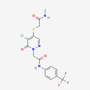 molecular formula C16H14ClF3N4O3S B6584769 2-{[5-chloro-6-oxo-1-({[4-(trifluoromethyl)phenyl]carbamoyl}methyl)-1,6-dihydropyridazin-4-yl]sulfanyl}-N-methylacetamide CAS No. 1251707-65-9