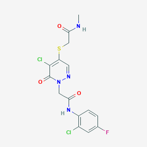 molecular formula C15H13Cl2FN4O3S B6584772 2-[(5-chloro-1-{[(2-chloro-4-fluorophenyl)carbamoyl]methyl}-6-oxo-1,6-dihydropyridazin-4-yl)sulfanyl]-N-methylacetamide CAS No. 1251628-77-9