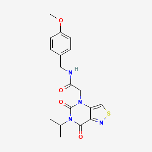 molecular formula C18H20N4O4S B6585006 2-[5,7-dioxo-6-(propan-2-yl)-4H,5H,6H,7H-[1,2]thiazolo[4,3-d]pyrimidin-4-yl]-N-[(4-methoxyphenyl)methyl]acetamide CAS No. 1251576-85-8