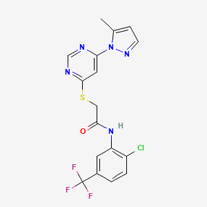 molecular formula C17H13ClF3N5OS B6585037 N-[2-chloro-5-(trifluoromethyl)phenyl]-2-{[6-(5-methyl-1H-pyrazol-1-yl)pyrimidin-4-yl]sulfanyl}acetamide CAS No. 1251604-37-1