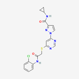 molecular formula C19H17ClN6O2S B6585040 1-[6-({[(2-chlorophenyl)carbamoyl]methyl}sulfanyl)pyrimidin-4-yl]-N-cyclopropyl-1H-pyrazole-3-carboxamide CAS No. 1251569-90-0