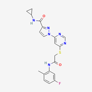 molecular formula C20H19FN6O2S B6585042 N-cyclopropyl-1-[6-({[(5-fluoro-2-methylphenyl)carbamoyl]methyl}sulfanyl)pyrimidin-4-yl]-1H-pyrazole-3-carboxamide CAS No. 1251628-70-2