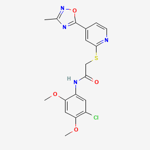 molecular formula C18H17ClN4O4S B6585137 N-(5-chloro-2,4-dimethoxyphenyl)-2-{[4-(3-methyl-1,2,4-oxadiazol-5-yl)pyridin-2-yl]sulfanyl}acetamide CAS No. 1251588-77-8