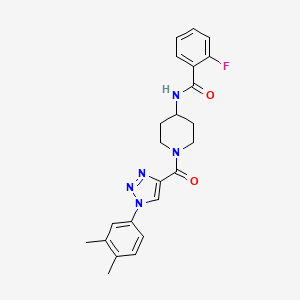 molecular formula C23H24FN5O2 B6585185 N-{1-[1-(3,4-dimethylphenyl)-1H-1,2,3-triazole-4-carbonyl]piperidin-4-yl}-2-fluorobenzamide CAS No. 1251602-15-9