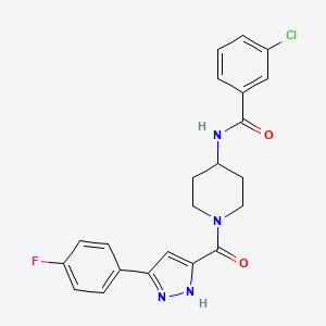 molecular formula C22H20ClFN4O2 B6585202 3-chloro-N-{1-[3-(4-fluorophenyl)-1H-pyrazole-5-carbonyl]piperidin-4-yl}benzamide CAS No. 1319154-76-1