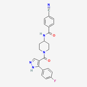 molecular formula C23H20FN5O2 B6585210 4-cyano-N-{1-[3-(4-fluorophenyl)-1H-pyrazole-4-carbonyl]piperidin-4-yl}benzamide CAS No. 1251551-41-3