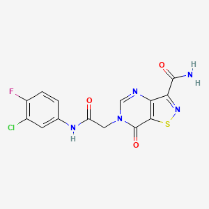 molecular formula C14H9ClFN5O3S B6585373 6-{[(3-chloro-4-fluorophenyl)carbamoyl]methyl}-7-oxo-6H,7H-[1,2]thiazolo[4,5-d]pyrimidine-3-carboxamide CAS No. 1251563-38-8