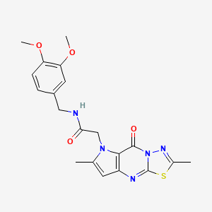 N-[(3,4-dimethoxyphenyl)methyl]-2-{5,11-dimethyl-2-oxo-10-thia-1,4,8,12-tetraazatricyclo[7.3.0.0^{3,7}]dodeca-3(7),5,8,11-tetraen-4-yl}acetamide