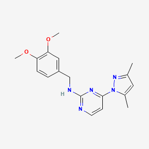 molecular formula C18H21N5O2 B6585633 N-[(3,4-dimethoxyphenyl)methyl]-4-(3,5-dimethyl-1H-pyrazol-1-yl)pyrimidin-2-amine CAS No. 1251632-87-7