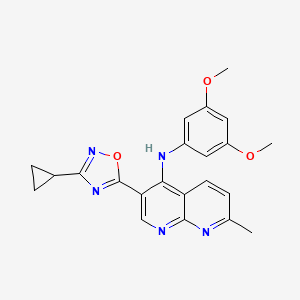molecular formula C22H21N5O3 B6585654 3-(3-cyclopropyl-1,2,4-oxadiazol-5-yl)-N-(3,5-dimethoxyphenyl)-7-methyl-1,8-naphthyridin-4-amine CAS No. 1251707-95-5