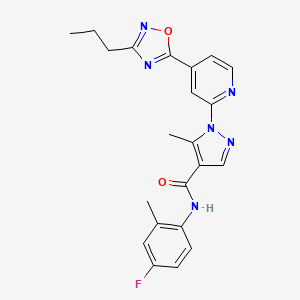 molecular formula C22H21FN6O2 B6585688 N-(4-fluoro-2-methylphenyl)-5-methyl-1-[4-(3-propyl-1,2,4-oxadiazol-5-yl)pyridin-2-yl]-1H-pyrazole-4-carboxamide CAS No. 1251577-68-0