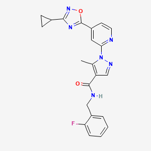 molecular formula C22H19FN6O2 B6585689 1-[4-(3-cyclopropyl-1,2,4-oxadiazol-5-yl)pyridin-2-yl]-N-[(2-fluorophenyl)methyl]-5-methyl-1H-pyrazole-4-carboxamide CAS No. 1251693-82-9