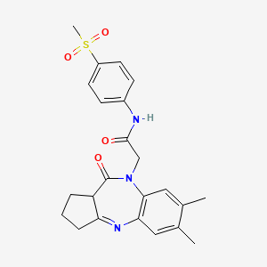 molecular formula C23H25N3O4S B6585782 2-{12,13-dimethyl-8-oxo-2,9-diazatricyclo[8.4.0.0^{3,7}]tetradeca-1(10),2,11,13-tetraen-9-yl}-N-(4-methanesulfonylphenyl)acetamide CAS No. 1251628-88-2