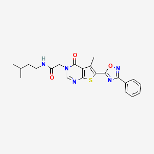 molecular formula C22H23N5O3S B6585858 2-[5-methyl-4-oxo-6-(3-phenyl-1,2,4-oxadiazol-5-yl)-3H,4H-thieno[2,3-d]pyrimidin-3-yl]-N-(3-methylbutyl)acetamide CAS No. 1242924-27-1