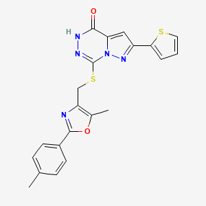 molecular formula C21H17N5O2S2 B6585861 7-({[5-methyl-2-(4-methylphenyl)-1,3-oxazol-4-yl]methyl}sulfanyl)-2-(thiophen-2-yl)-4H,5H-pyrazolo[1,5-d][1,2,4]triazin-4-one CAS No. 1223776-68-8