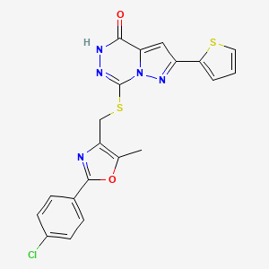 molecular formula C20H14ClN5O2S2 B6585862 7-({[2-(4-chlorophenyl)-5-methyl-1,3-oxazol-4-yl]methyl}sulfanyl)-2-(thiophen-2-yl)-4H,5H-pyrazolo[1,5-d][1,2,4]triazin-4-one CAS No. 1223821-86-0