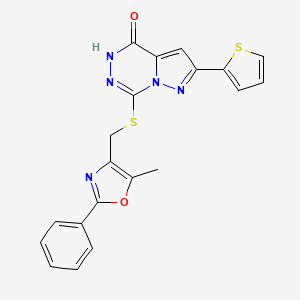 molecular formula C20H15N5O2S2 B6585864 7-{[(5-methyl-2-phenyl-1,3-oxazol-4-yl)methyl]sulfanyl}-2-(thiophen-2-yl)-4H,5H-pyrazolo[1,5-d][1,2,4]triazin-4-one CAS No. 1224000-49-0