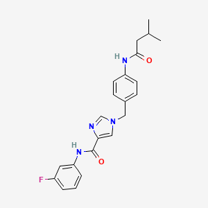 molecular formula C22H23FN4O2 B6585898 N-(3-fluorophenyl)-1-{[4-(3-methylbutanamido)phenyl]methyl}-1H-imidazole-4-carboxamide CAS No. 1251622-30-6