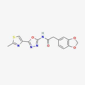molecular formula C15H12N4O4S B6586227 2-(2H-1,3-benzodioxol-5-yl)-N-[5-(2-methyl-1,3-thiazol-4-yl)-1,3,4-oxadiazol-2-yl]acetamide CAS No. 1251632-08-2