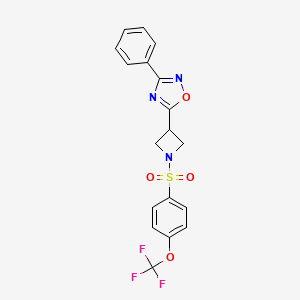 molecular formula C18H14F3N3O4S B6586264 3-phenyl-5-{1-[4-(trifluoromethoxy)benzenesulfonyl]azetidin-3-yl}-1,2,4-oxadiazole CAS No. 1251670-37-7