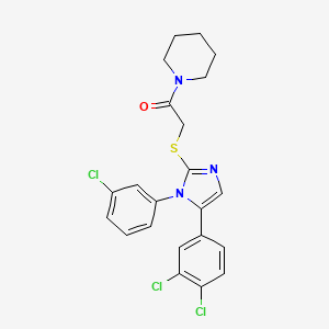 molecular formula C22H20Cl3N3OS B6586574 2-{[1-(3-chlorophenyl)-5-(3,4-dichlorophenyl)-1H-imidazol-2-yl]sulfanyl}-1-(piperidin-1-yl)ethan-1-one CAS No. 1207037-42-0