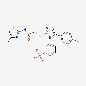 molecular formula C23H19F3N4OS2 B6586621 N-(4-methyl-1,3-thiazol-2-yl)-2-{[5-(4-methylphenyl)-1-[3-(trifluoromethyl)phenyl]-1H-imidazol-2-yl]sulfanyl}acetamide CAS No. 1226456-95-6