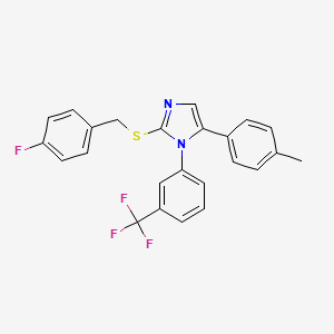 molecular formula C24H18F4N2S B6586628 2-{[(4-fluorophenyl)methyl]sulfanyl}-5-(4-methylphenyl)-1-[3-(trifluoromethyl)phenyl]-1H-imidazole CAS No. 1226444-19-4