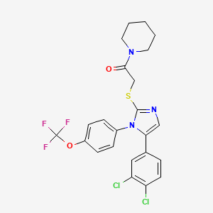 2-{[5-(3,4-dichlorophenyl)-1-[4-(trifluoromethoxy)phenyl]-1H-imidazol-2-yl]sulfanyl}-1-(piperidin-1-yl)ethan-1-one