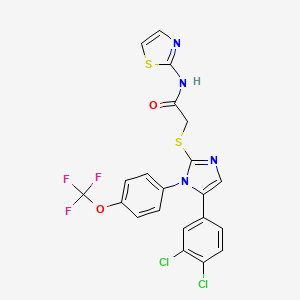 2-{[5-(3,4-dichlorophenyl)-1-[4-(trifluoromethoxy)phenyl]-1H-imidazol-2-yl]sulfanyl}-N-(1,3-thiazol-2-yl)acetamide