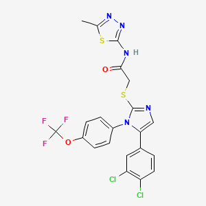 molecular formula C21H14Cl2F3N5O2S2 B6586674 2-{[5-(3,4-dichlorophenyl)-1-[4-(trifluoromethoxy)phenyl]-1H-imidazol-2-yl]sulfanyl}-N-(5-methyl-1,3,4-thiadiazol-2-yl)acetamide CAS No. 1226435-66-0