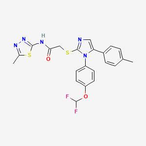molecular formula C22H19F2N5O2S2 B6586688 2-({1-[4-(difluoromethoxy)phenyl]-5-(4-methylphenyl)-1H-imidazol-2-yl}sulfanyl)-N-(5-methyl-1,3,4-thiadiazol-2-yl)acetamide CAS No. 1226437-29-1