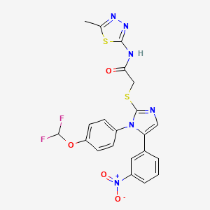 molecular formula C21H16F2N6O4S2 B6586705 2-({1-[4-(difluoromethoxy)phenyl]-5-(3-nitrophenyl)-1H-imidazol-2-yl}sulfanyl)-N-(5-methyl-1,3,4-thiadiazol-2-yl)acetamide CAS No. 1226442-66-5