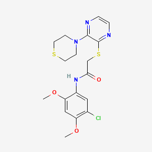 molecular formula C18H21ClN4O3S2 B6586778 N-(5-chloro-2,4-dimethoxyphenyl)-2-{[3-(thiomorpholin-4-yl)pyrazin-2-yl]sulfanyl}acetamide CAS No. 1030116-80-3