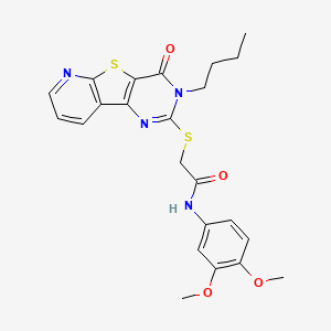 2-({5-butyl-6-oxo-8-thia-3,5,10-triazatricyclo[7.4.0.0^{2,7}]trideca-1(9),2(7),3,10,12-pentaen-4-yl}sulfanyl)-N-(3,4-dimethoxyphenyl)acetamide