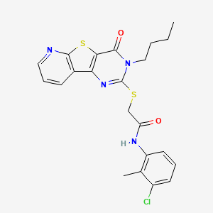molecular formula C22H21ClN4O2S2 B6586886 2-({5-butyl-6-oxo-8-thia-3,5,10-triazatricyclo[7.4.0.0^{2,7}]trideca-1(9),2(7),3,10,12-pentaen-4-yl}sulfanyl)-N-(3-chloro-2-methylphenyl)acetamide CAS No. 1243054-56-9