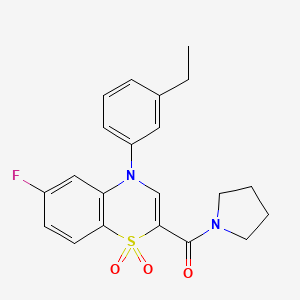 molecular formula C21H21FN2O3S B6586895 4-(3-ethylphenyl)-6-fluoro-2-(pyrrolidine-1-carbonyl)-4H-1lambda6,4-benzothiazine-1,1-dione CAS No. 1251580-78-5