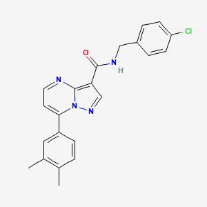 molecular formula C22H19ClN4O B6586930 N-[(4-chlorophenyl)methyl]-7-(3,4-dimethylphenyl)pyrazolo[1,5-a]pyrimidine-3-carboxamide CAS No. 1251671-97-2