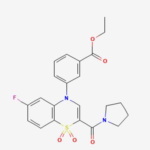 molecular formula C22H21FN2O5S B6586937 ethyl 3-[6-fluoro-1,1-dioxo-2-(pyrrolidine-1-carbonyl)-4H-1lambda6,4-benzothiazin-4-yl]benzoate CAS No. 1251612-77-7