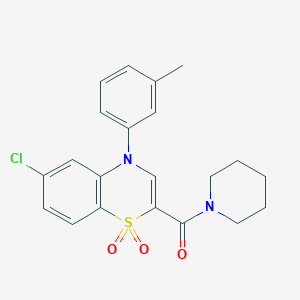 molecular formula C21H21ClN2O3S B6587014 6-chloro-4-(3-methylphenyl)-2-(piperidine-1-carbonyl)-4H-1lambda6,4-benzothiazine-1,1-dione CAS No. 1251560-39-0