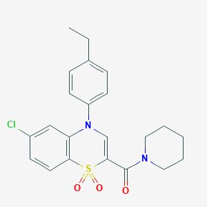 molecular formula C22H23ClN2O3S B6587015 6-chloro-4-(4-ethylphenyl)-2-(piperidine-1-carbonyl)-4H-1lambda6,4-benzothiazine-1,1-dione CAS No. 1251693-19-2