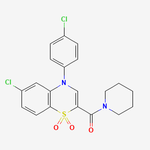 B6587018 6-chloro-4-(4-chlorophenyl)-2-(piperidine-1-carbonyl)-4H-1lambda6,4-benzothiazine-1,1-dione CAS No. 1251690-20-6