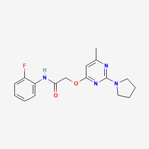 molecular formula C17H19FN4O2 B6587182 N-(2-fluorophenyl)-2-{[6-methyl-2-(pyrrolidin-1-yl)pyrimidin-4-yl]oxy}acetamide CAS No. 1029763-60-7