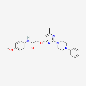 molecular formula C24H27N5O3 B6587313 N-(4-methoxyphenyl)-2-{[6-methyl-2-(4-phenylpiperazin-1-yl)pyrimidin-4-yl]oxy}acetamide CAS No. 1029724-32-0