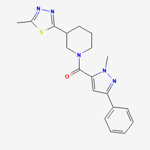 molecular formula C19H21N5OS B6587374 3-(5-methyl-1,3,4-thiadiazol-2-yl)-1-(1-methyl-3-phenyl-1H-pyrazole-5-carbonyl)piperidine CAS No. 1226451-03-1