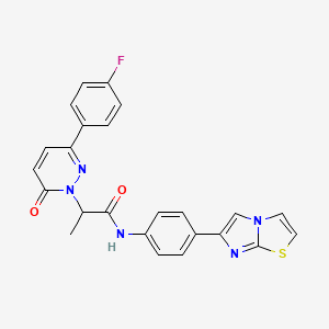molecular formula C24H18FN5O2S B6587416 2-[3-(4-fluorophenyl)-6-oxo-1,6-dihydropyridazin-1-yl]-N-(4-{imidazo[2,1-b][1,3]thiazol-6-yl}phenyl)propanamide CAS No. 1226456-60-5