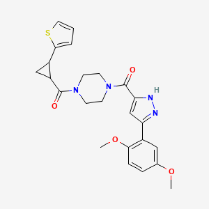 molecular formula C24H26N4O4S B6587521 1-[3-(2,5-dimethoxyphenyl)-1H-pyrazole-5-carbonyl]-4-[2-(thiophen-2-yl)cyclopropanecarbonyl]piperazine CAS No. 1319203-78-5