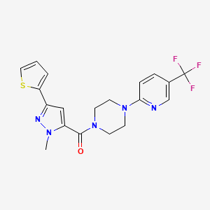 molecular formula C19H18F3N5OS B6587586 1-[1-methyl-3-(thiophen-2-yl)-1H-pyrazole-5-carbonyl]-4-[5-(trifluoromethyl)pyridin-2-yl]piperazine CAS No. 1219905-48-2