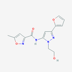 molecular formula C14H14N4O4 B6587593 N-[3-(furan-2-yl)-1-(2-hydroxyethyl)-1H-pyrazol-5-yl]-5-methyl-1,2-oxazole-3-carboxamide CAS No. 1219914-55-2